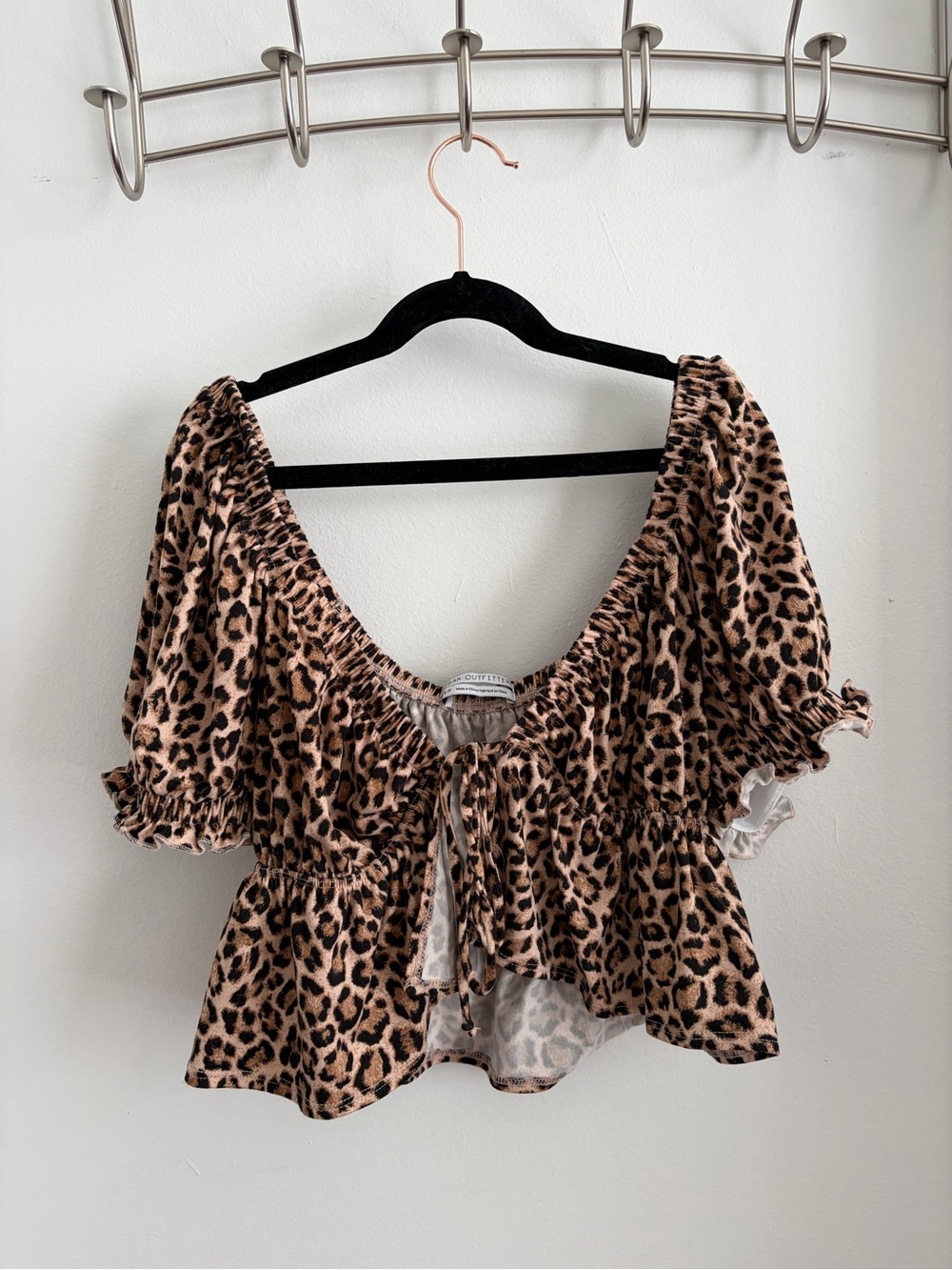 Urban Outfitters Leopard Tie-Front Peplum Top - Brown & Black